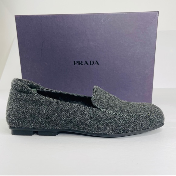 New Prada Loafers Wool Flats Gray Shoes US 5.5 - Picture 2 of 10